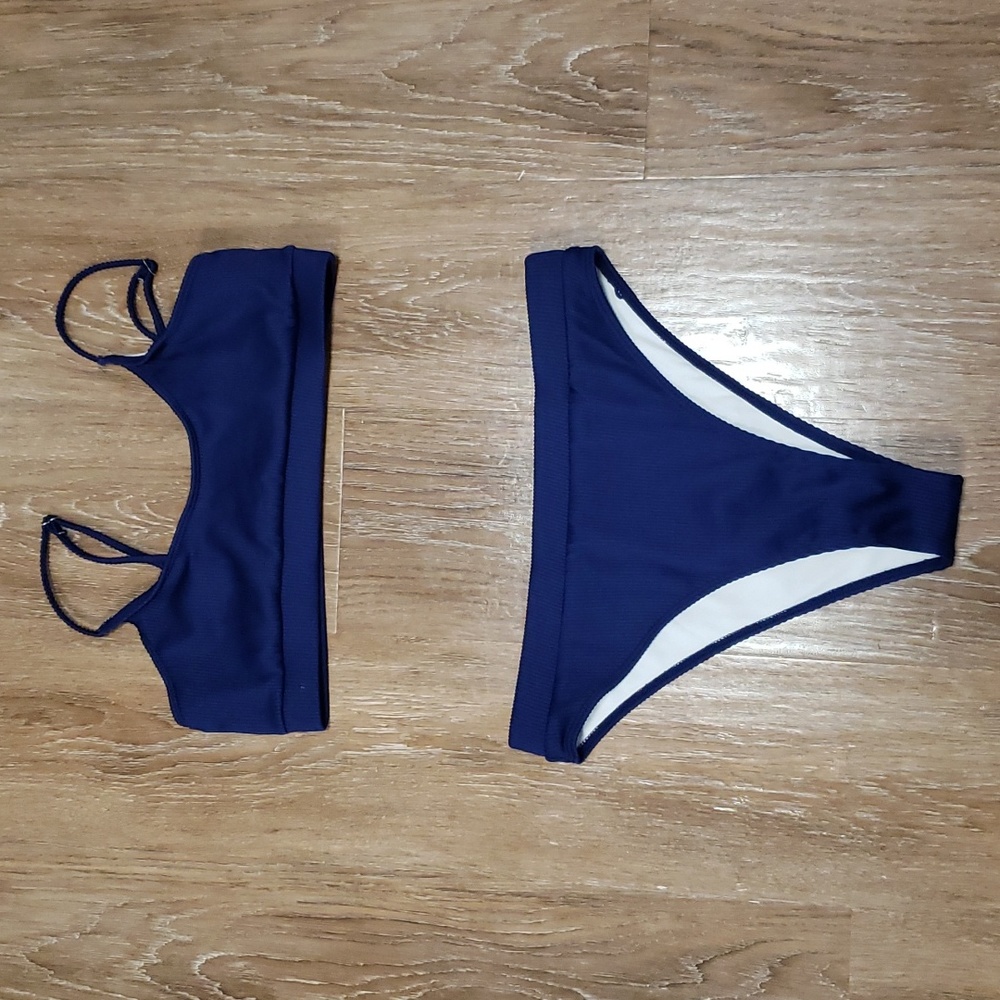 (L) Two Piece Bikini Ribbed Textured High Waist